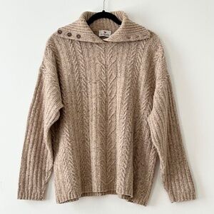 GB Pedrini Made In Italy Beige Wool Silk Chunky Cable Knit Sweater